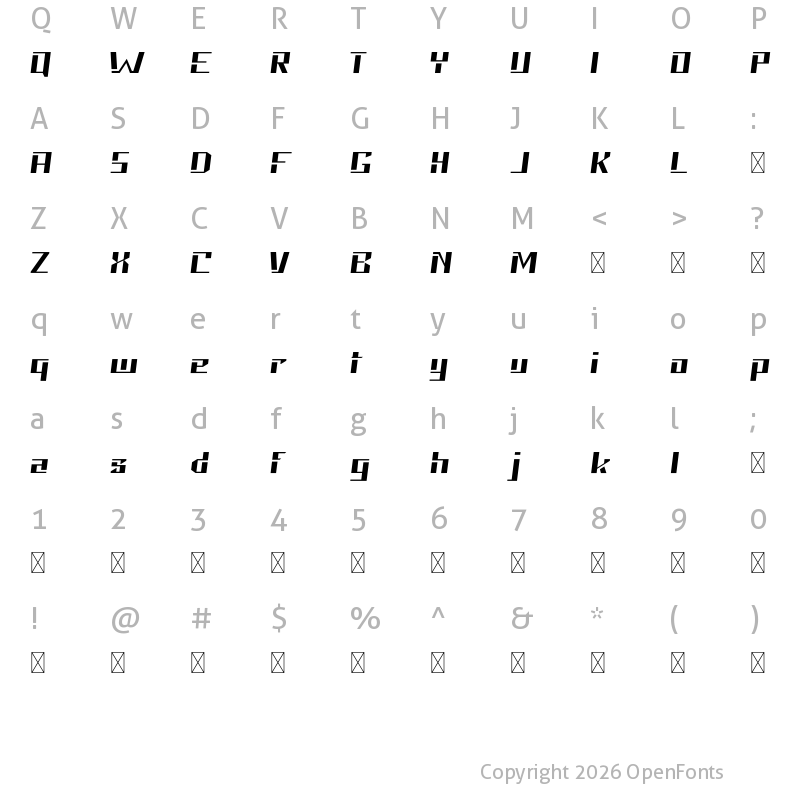 Character Map of Neolion Demo Italic