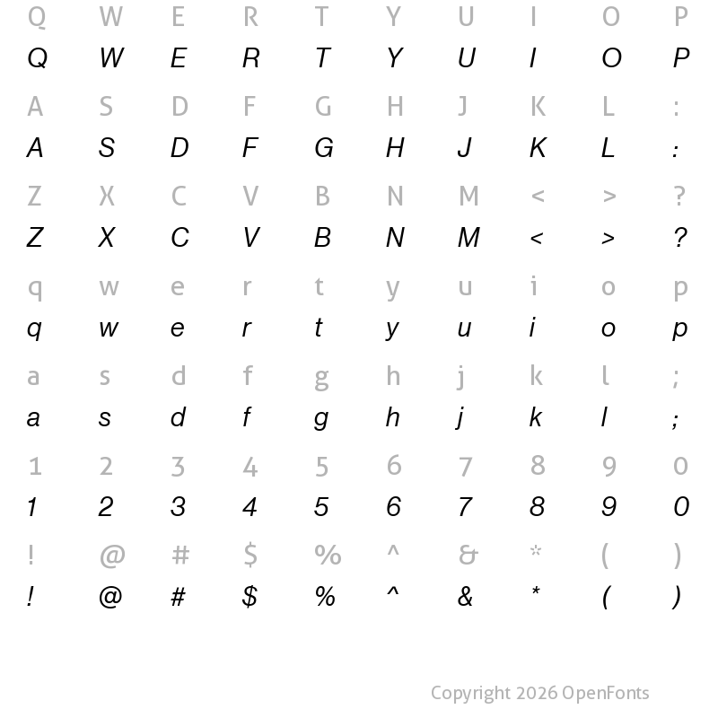 Character Map of Neue Haas Grotesk Display Pro 56 Roman Italic