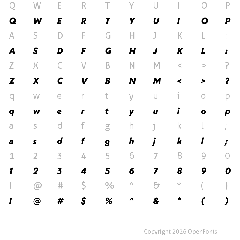 Character Map of Neue Kabel ExtraBold Italic