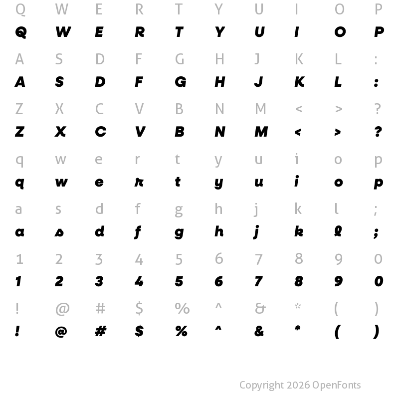 Character Map of Neulis Cursive Black Italic