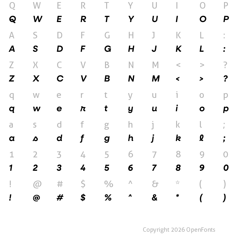 Character Map of Neulis Cursive Semi Bold Italic