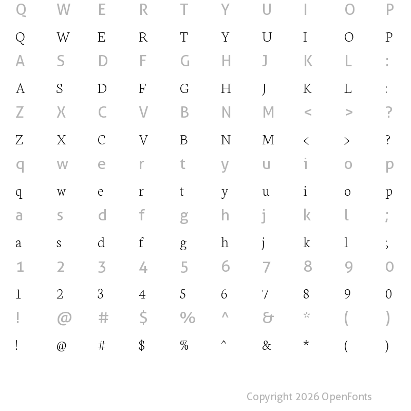 Character Map of Neuton Extralight