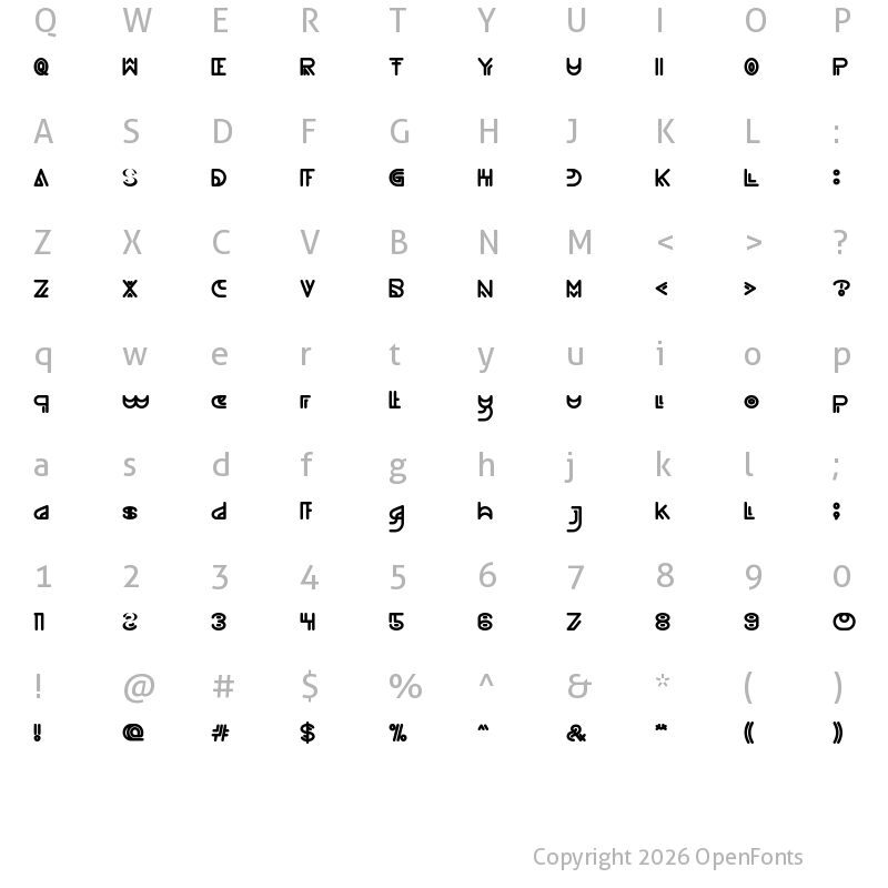 Character Map of NEVER ENDING MAZE Bold