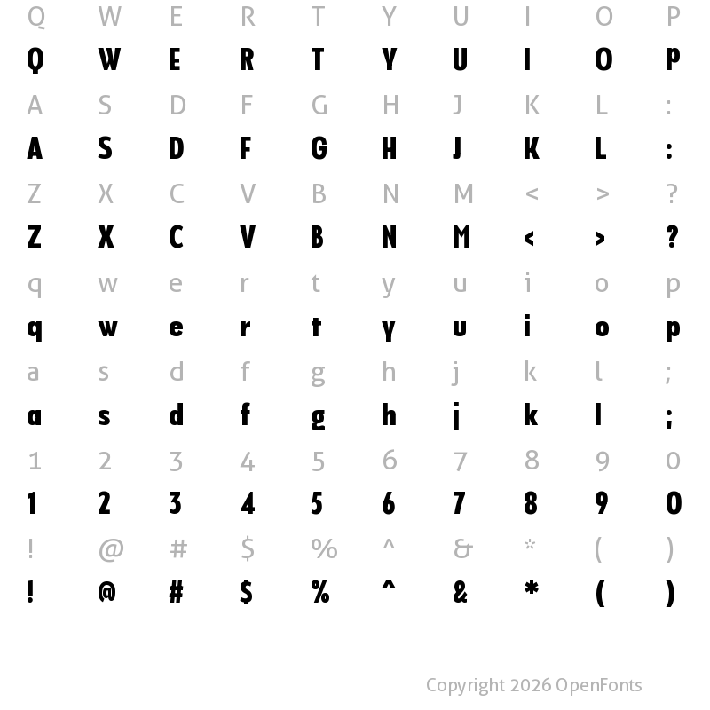 Character Map of NeverMind Display ExtraCondensed Heavy