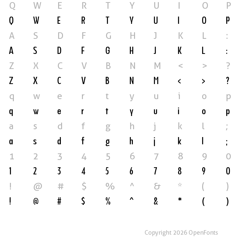Character Map of NeverMind Display UltraCondensed Medium