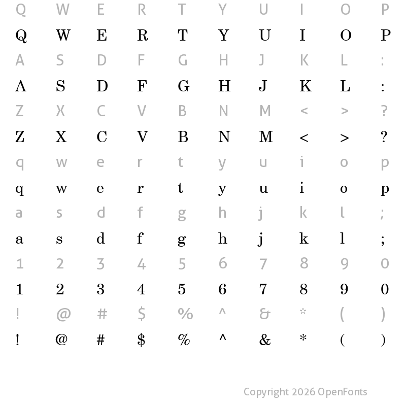 Character Map of New Century Schoolbook Roman
