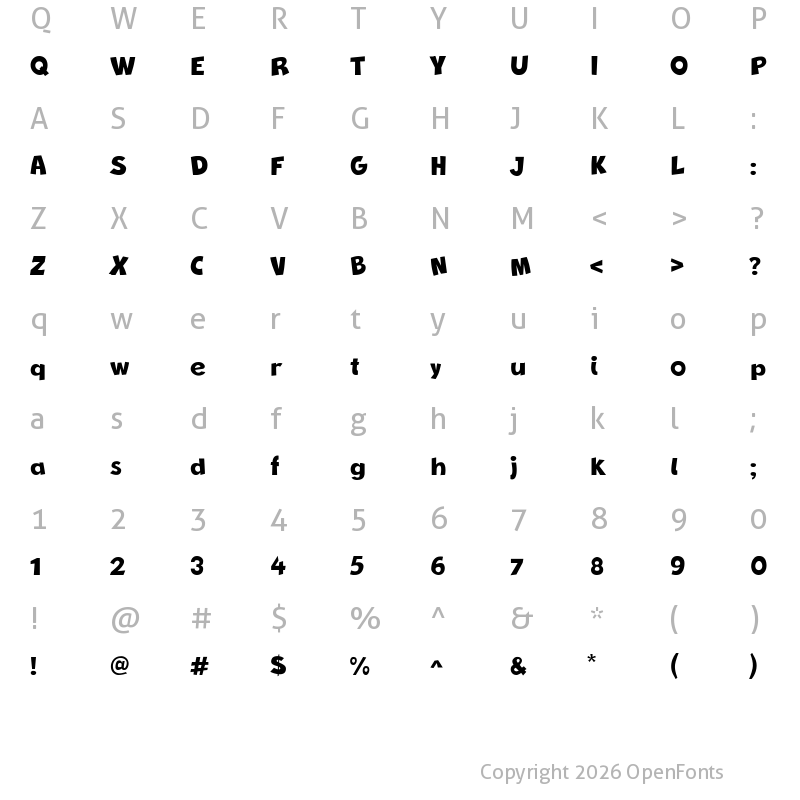 Character Map of New Comic BD Regular