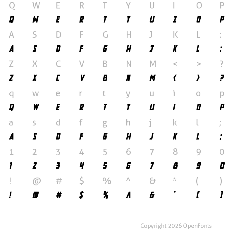 Character Map of New Comic Title Bold Italic Bold