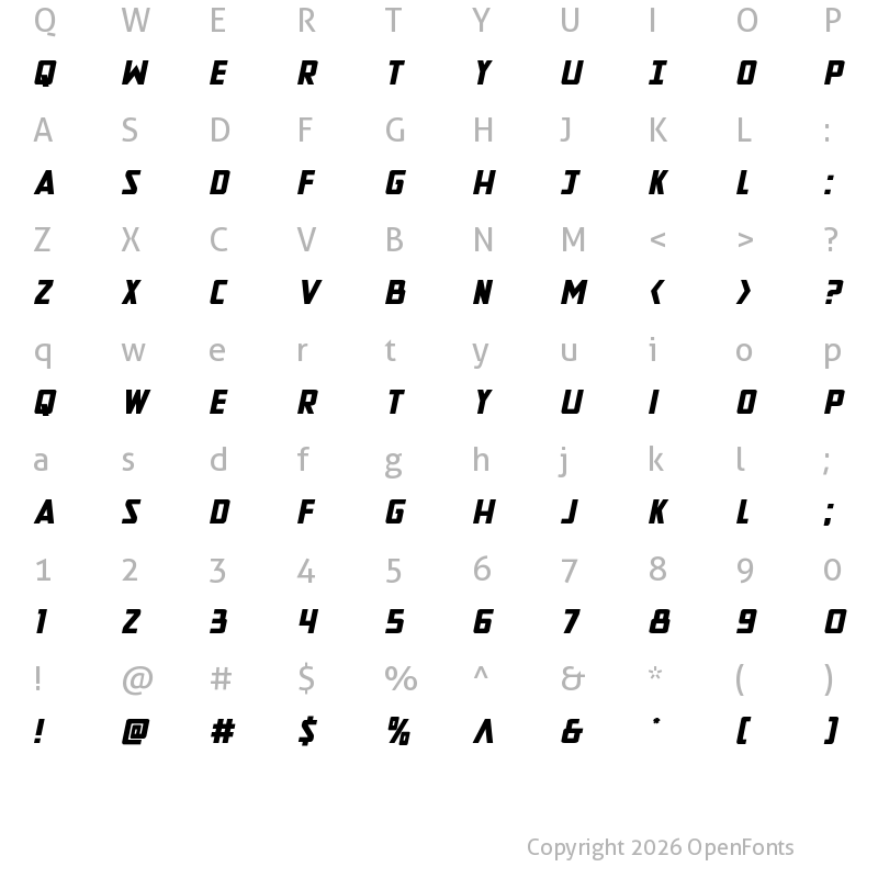 Character Map of New Comic Title Expanded Ital Regular
