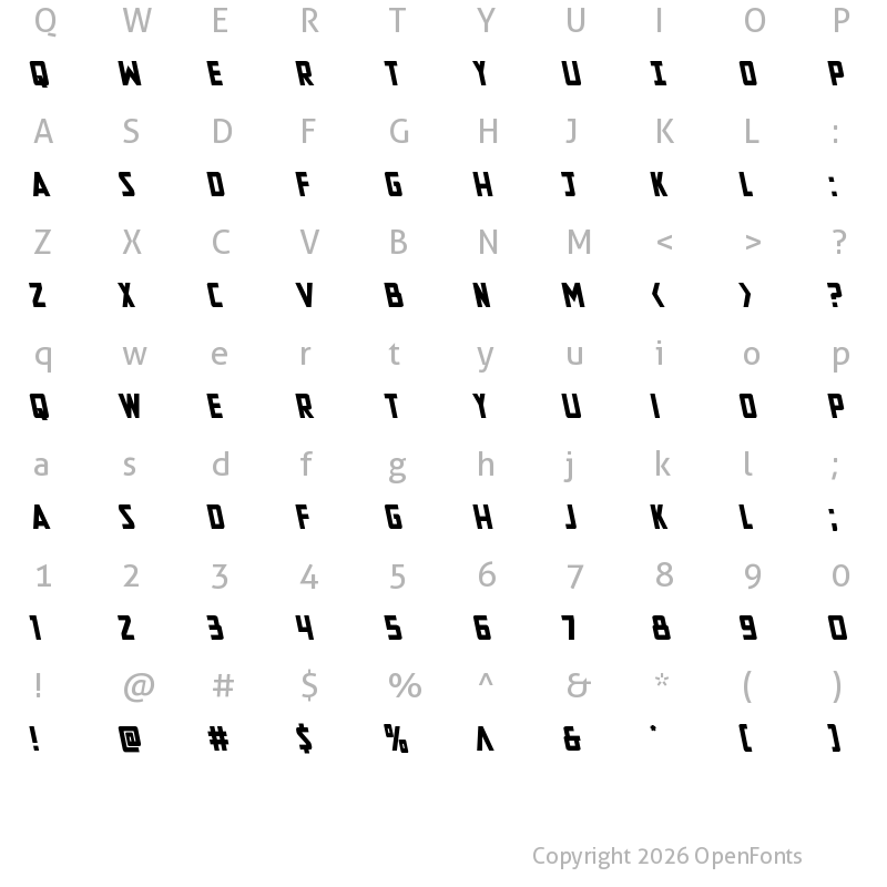 Character Map of New Comic Title Leftalic Regular