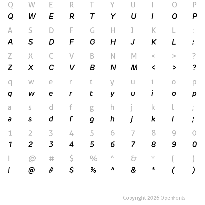 Character Map of New Rubrik Edge SemiBold Italic