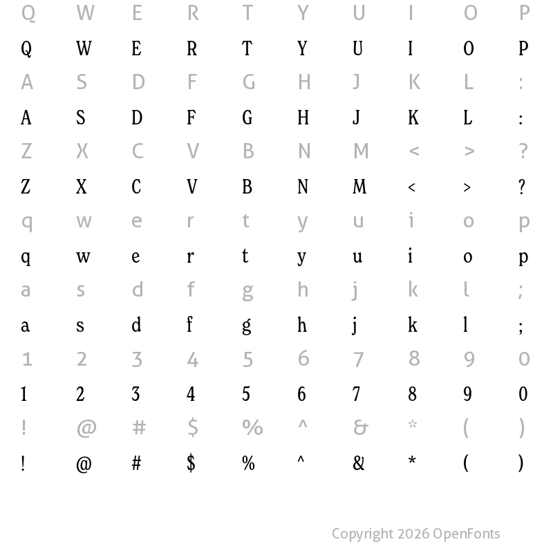 Character Map of New Spirit Regular Condensed