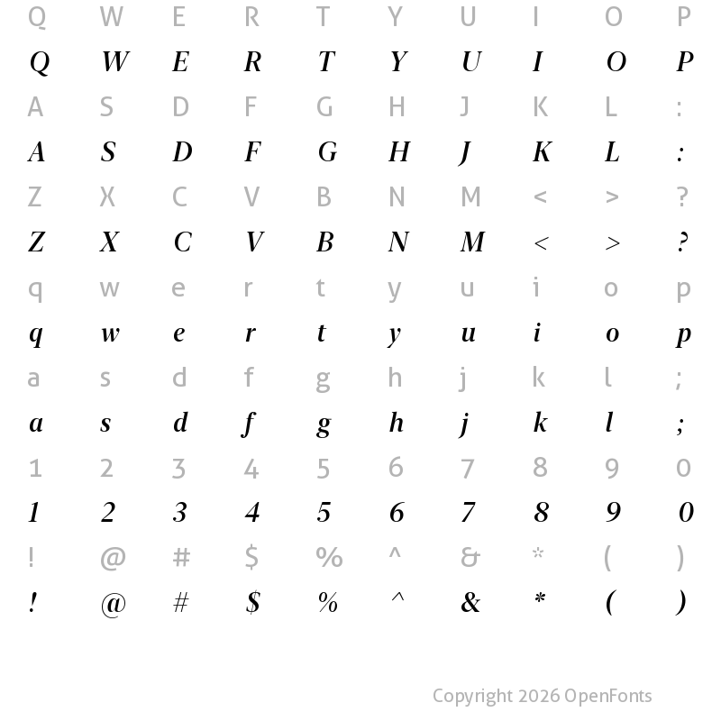 Character Map of New York Extra Large Medium Italic
