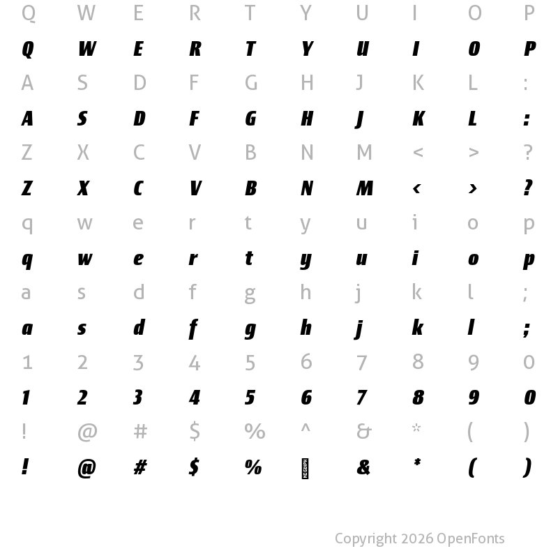 Character Map of Newbery Sans Pro Cd ExtraBold It