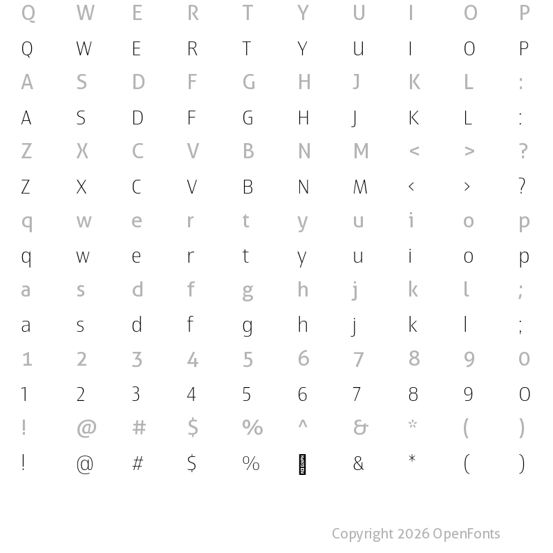 Character Map of Newbery Sans Pro ExtraLight