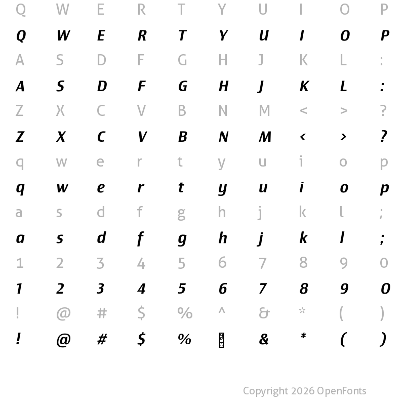 Character Map of Newbery Sans Pro Medium It