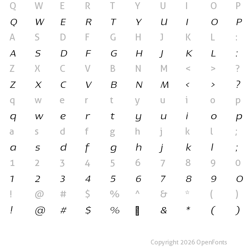 Character Map of Newbery Sans Pro Xp Light It