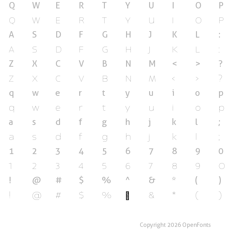 Character Map of Newbery Sans Pro Xp Thin