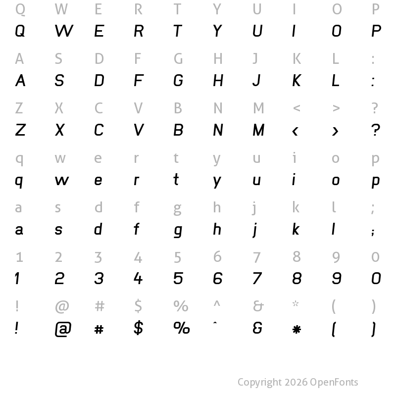Character Map of NewMedia Fett Kursiv