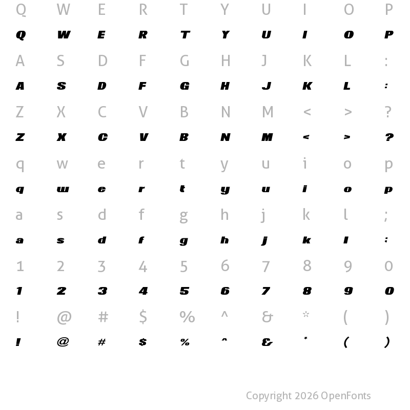 Character Map of News of the World Wide Italic
