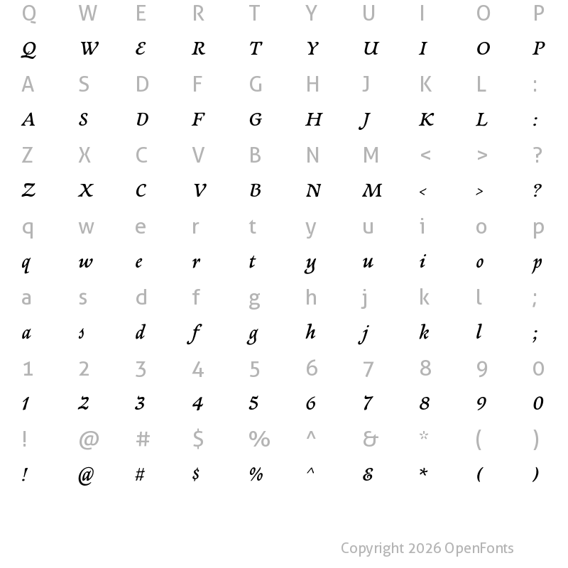 Character Map of Newt Serif Demi Italic
