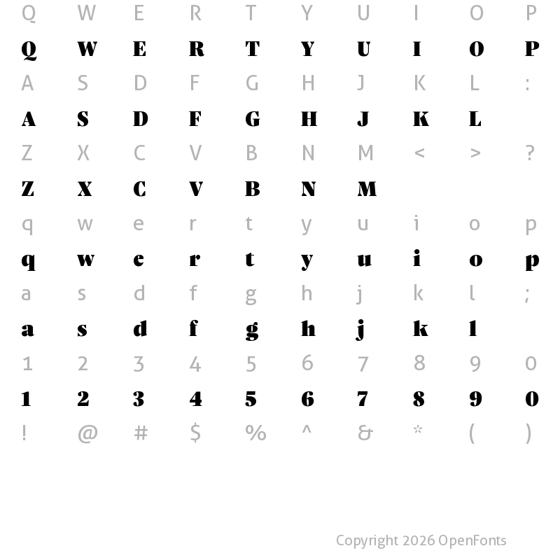 Character Map of Nice Headline Trial Black