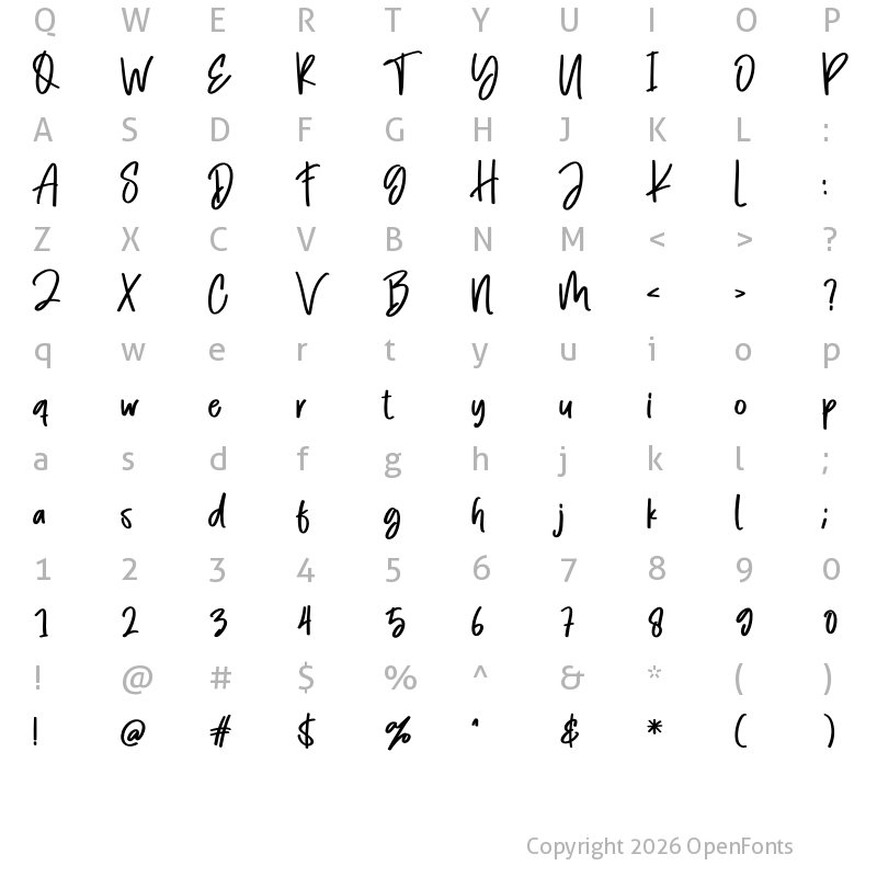 Character Map of Night Stars Regular