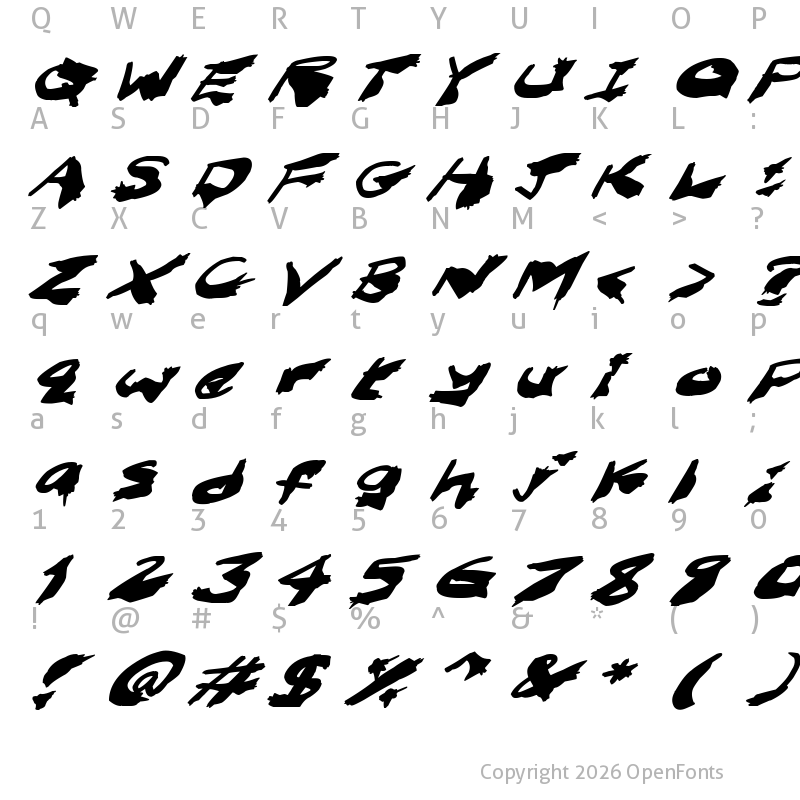Character Map of Nightmare Ink Italic