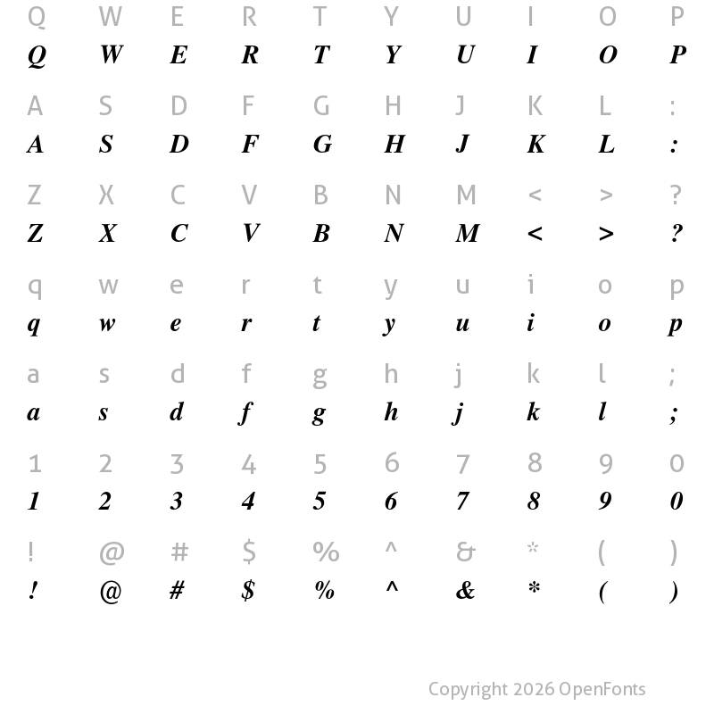Character Map of Nimbus Roman No9 L Bold Italic