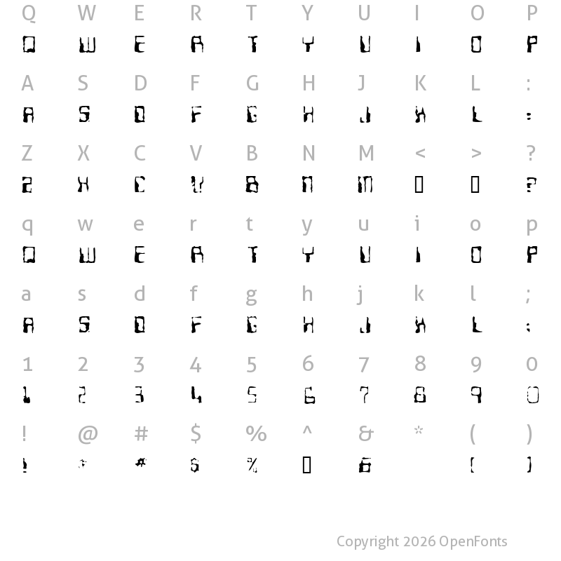Character Map of Ninteen 77 Regular
