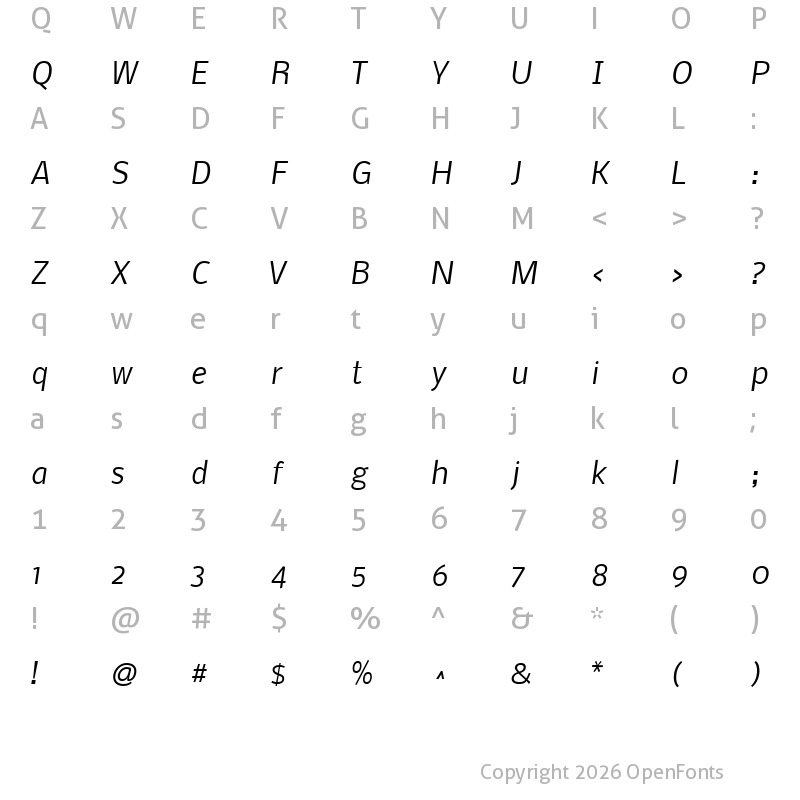 Character Map of Nobile Italic