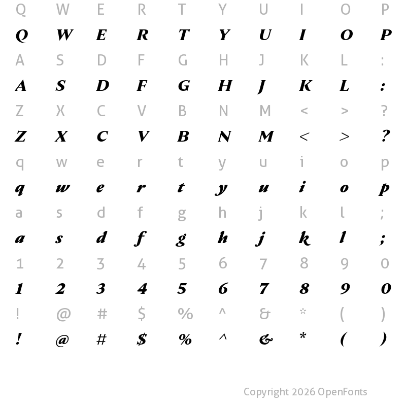 Character Map of Nocturne Serif Bold Italic