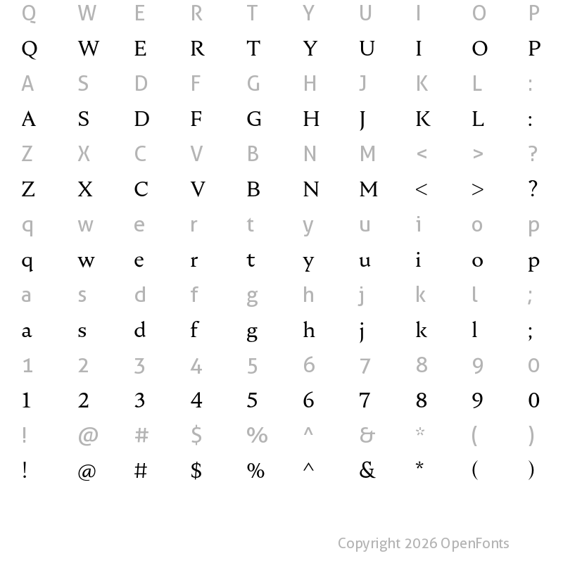 Character Map of Nocturne Serif Regular