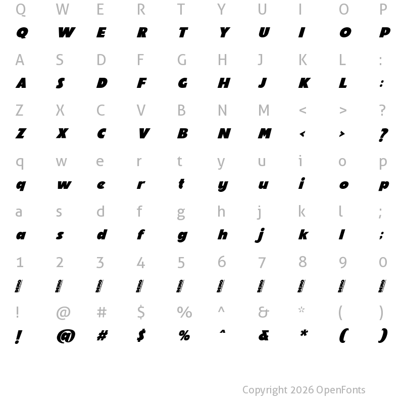 Character Map of Noelty DEMO Oblique