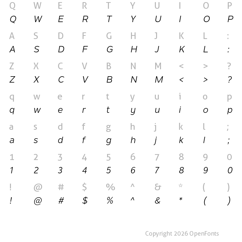 Character Map of Nolan Next Italic