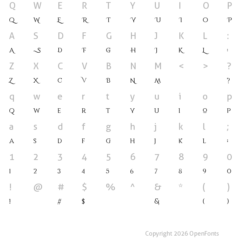 Character Map of Nolluqa Personal Use Regular