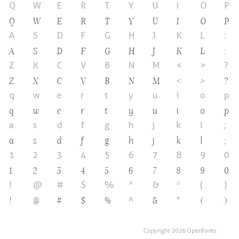 Character Map of Nomada Didone Extrathin Italic