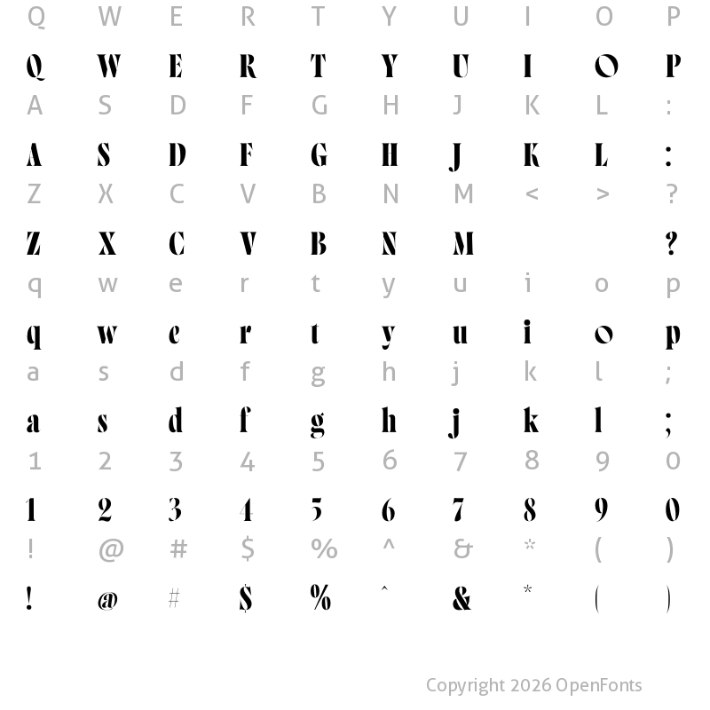 Character Map of Norman Stencil Fat Fat