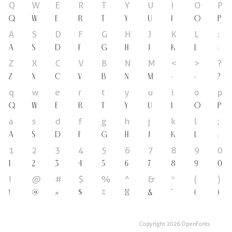 Character Map of North Carossela Regular