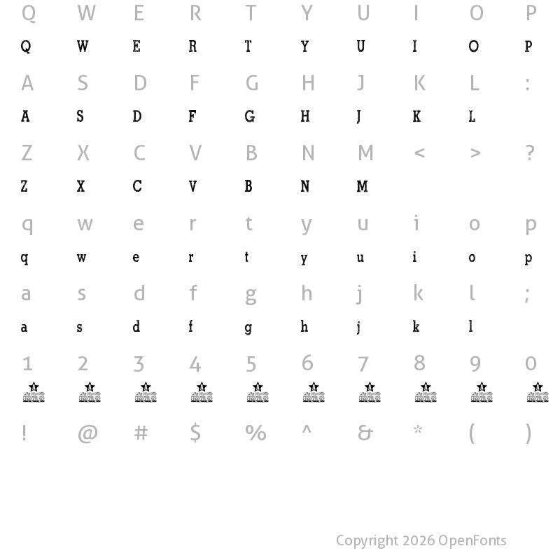 Character Map of North Shore Personal Use Regular