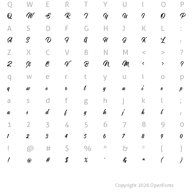 Character Map of Nostalgic Script Regular