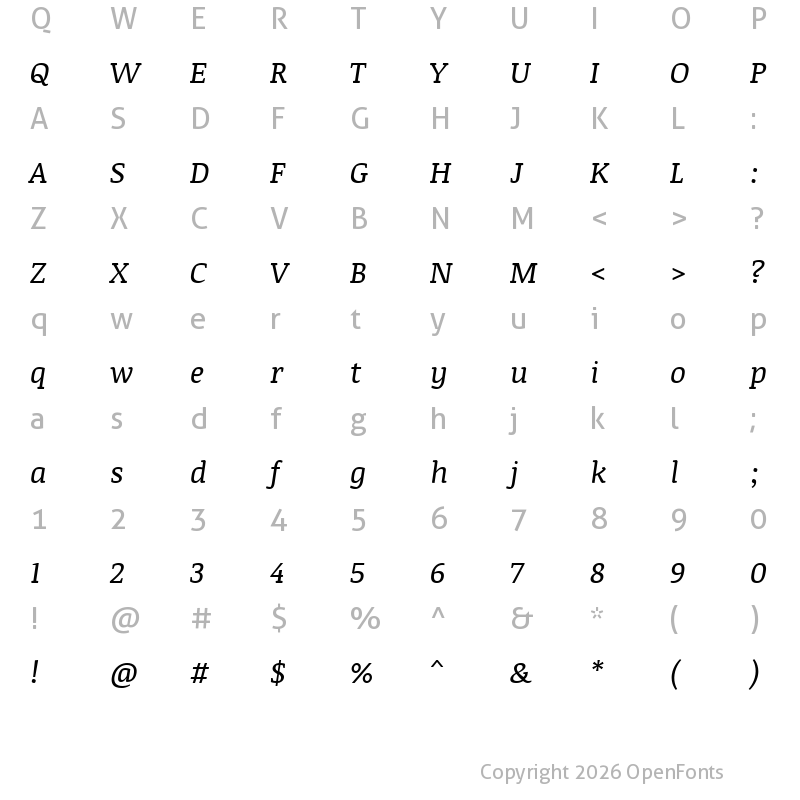 Character Map of Noticia Text Italic