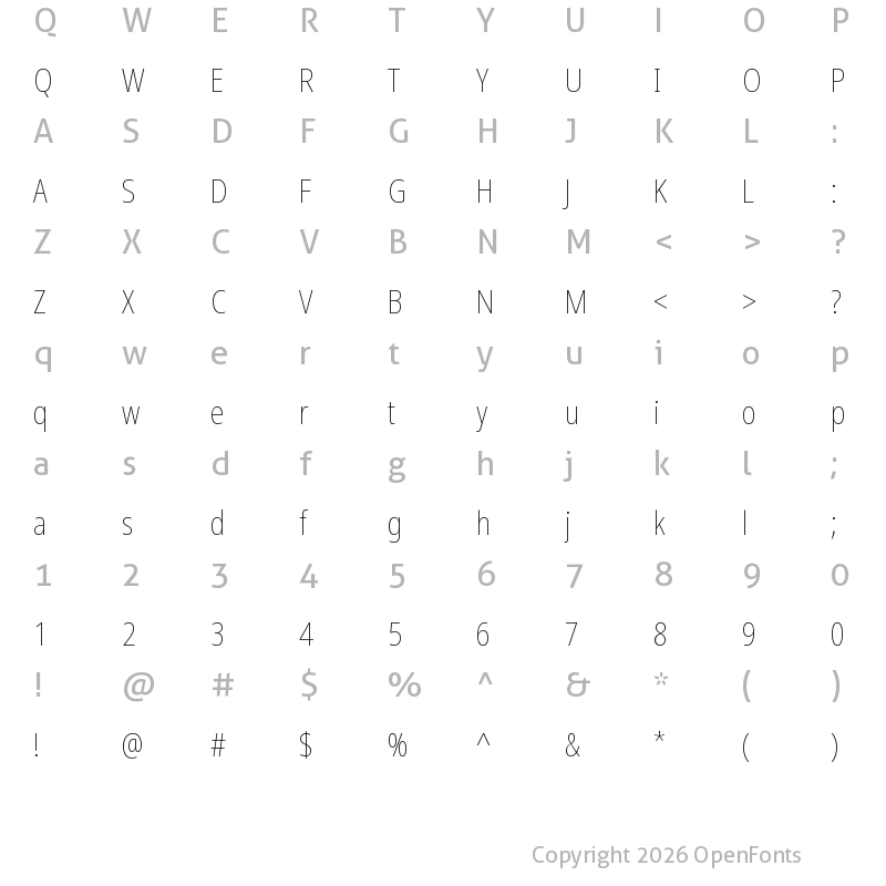Character Map of Noto Sans Display Condensed Thin