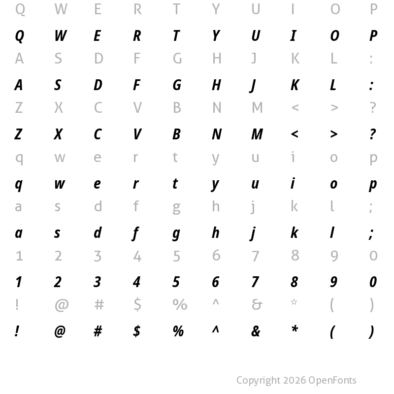 Character Map of Noto Sans Display SemiCondensed Bold Italic
