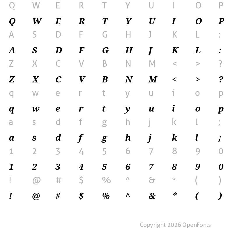 Character Map of Noto Serif Bold Italic