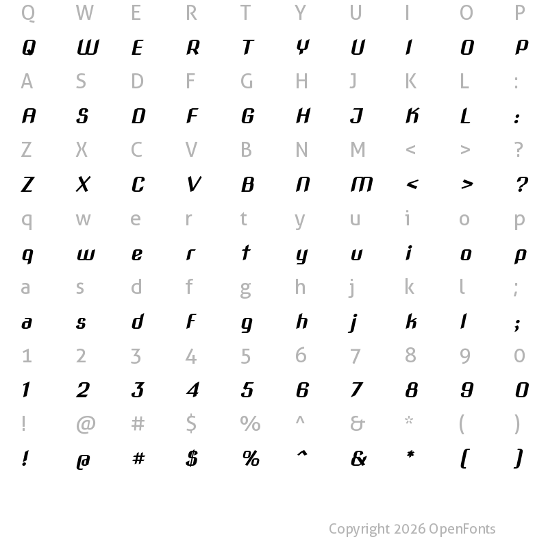 Character Map of Nova Square Slim Bold Oblique