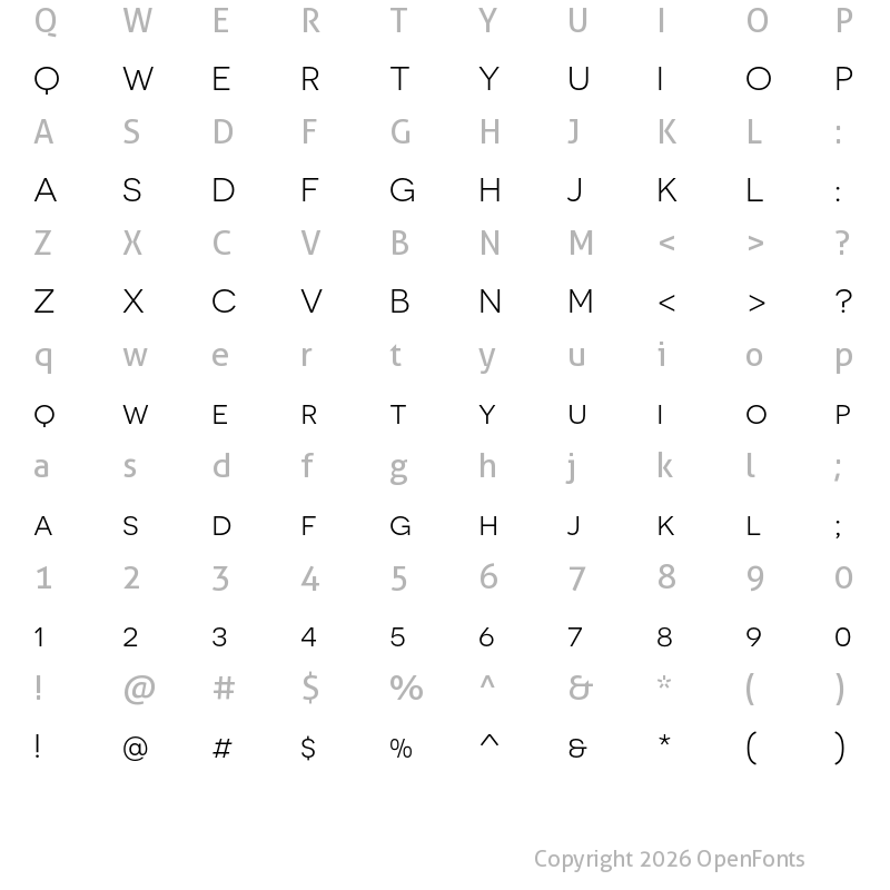 Character Map of Novecento sans wide Book