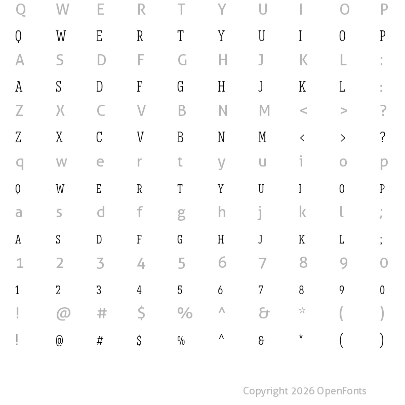 Character Map of Novecento slab condensed Book