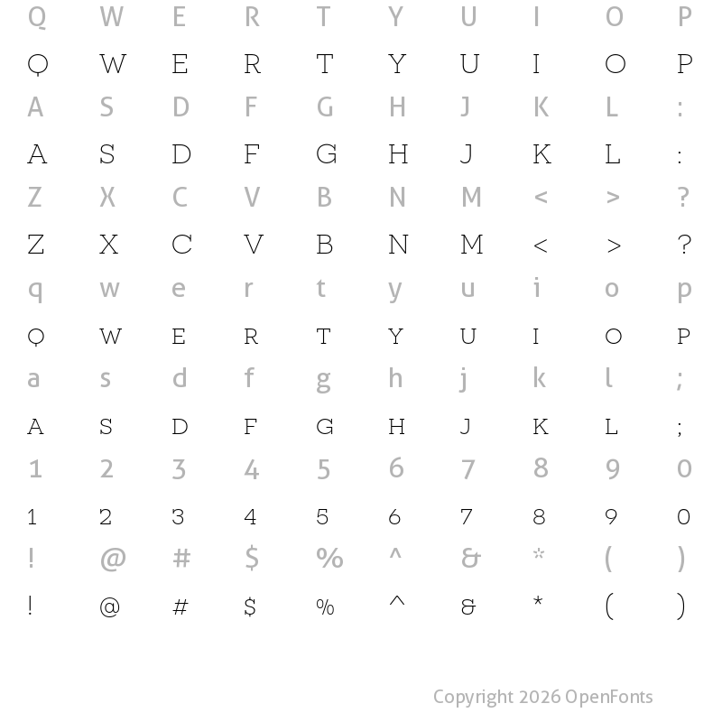 Character Map of Novecento slab wide Light