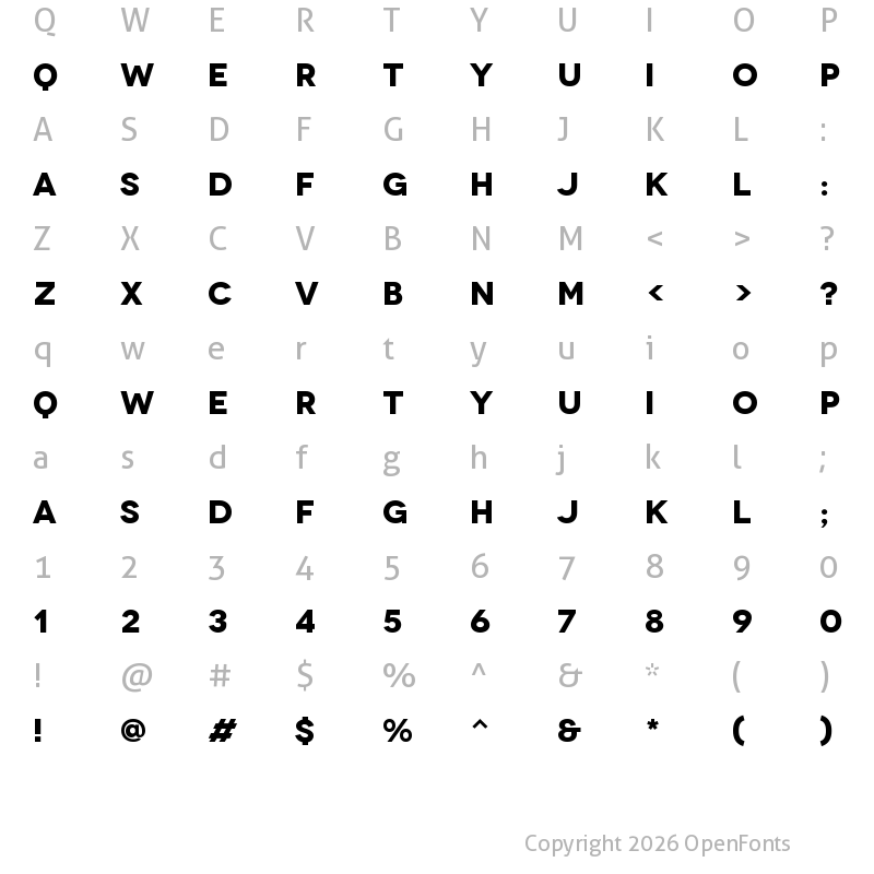 Character Map of Novecento Wide Bold Bold